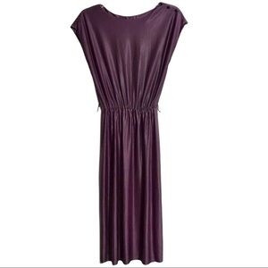 Vintage 80s Jackie O! Striped Elastic Waist Midi Dress Purple Black Size 7 S